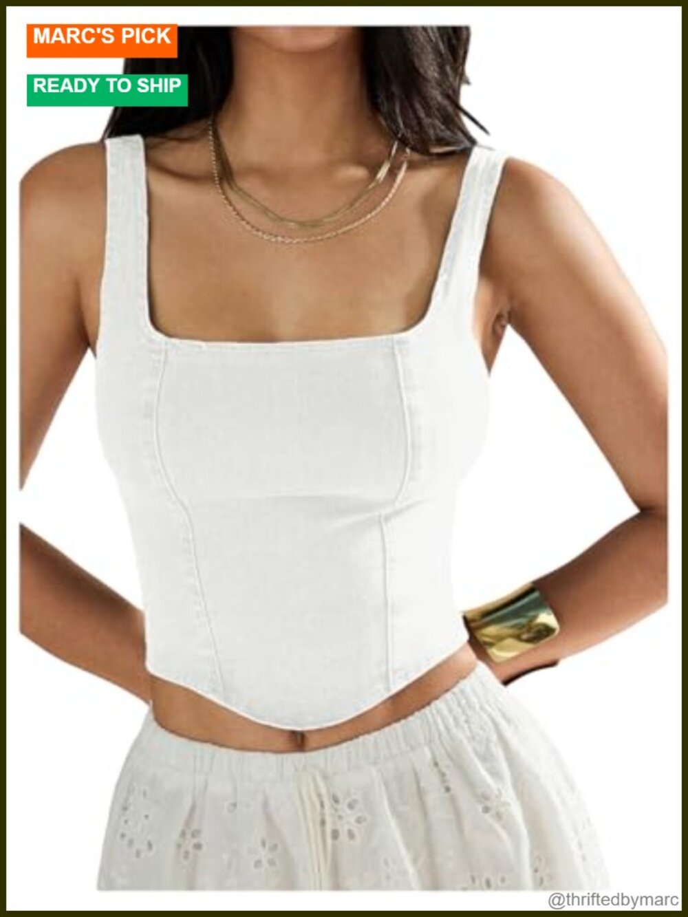SHENHE Denim Tank Top Square Neck Backless Slim Fit Crop Y2K